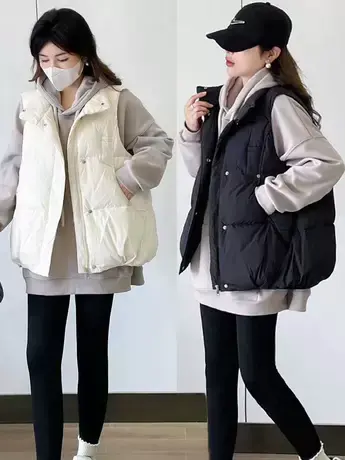 羽绒马甲女2023新款爆款韩版宽松时尚立领坎肩背心欧货马夹短外套商品大图