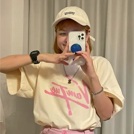 2023新款韩版夏装港风字母百搭宽松温柔慵懒风纯棉短袖T恤女上衣商品大图