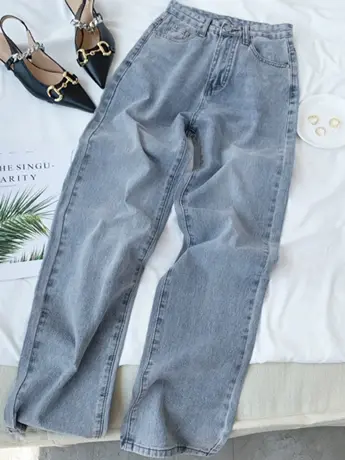 清仓捡漏阔腿裤牛仔裤女2023春秋新款宽松高腰显瘦韩版直筒裤ins图片