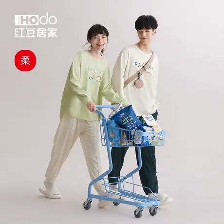 红豆情侣睡衣女长袖2023年春秋新款棉质男士休闲可外穿家居服套装商品大图