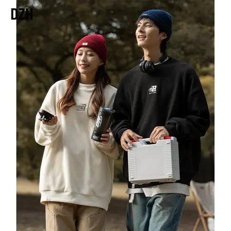 情侣装摇粒绒卫衣男春秋季重磅圆领软糯上衣休闲外套韩系慵懒风厚图片