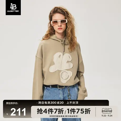 Lilbetter卫衣男潮流落肩上衣套头连帽衫贴布绣男装休闲春秋外套商品大图