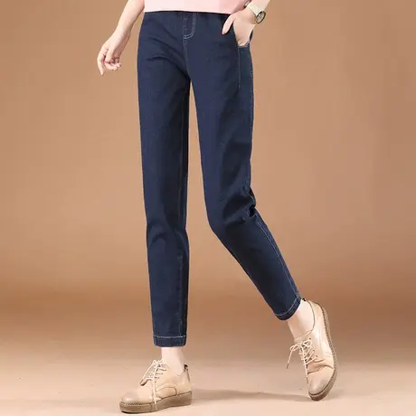 韩潮袭人松紧腰显瘦牛仔长裤女2023秋新款休闲哈伦小脚裤薄款商品大图