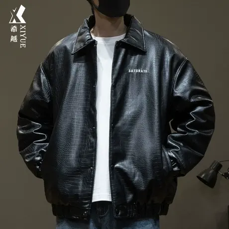 2023爆款皮衣男美式机车服潮外套秋冬款宽松大码男士痞帅翻领棉衣商品大图