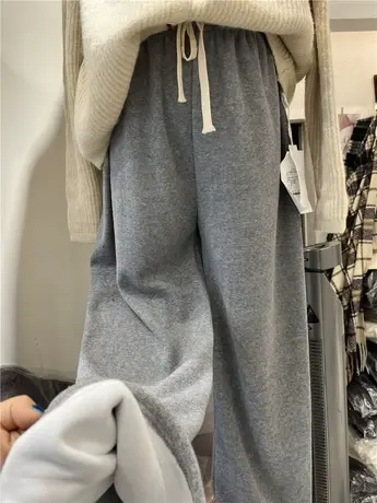 高级感直筒阔腿百搭毛巾裤垂感拖地长裤雪花绒裤子女羊毛阔腿裤女商品大图