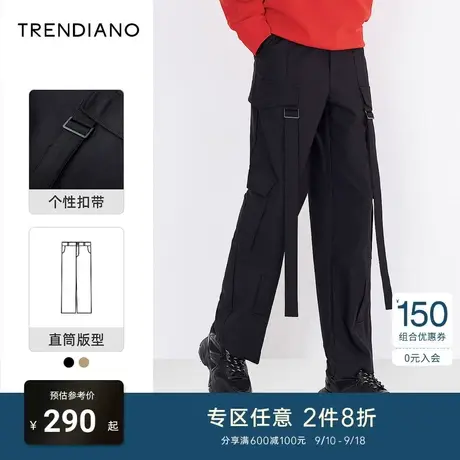 TRENDIANO潮牌官方秋季男装时尚潮流长裤休闲裤个性扣带工装裤子商品大图