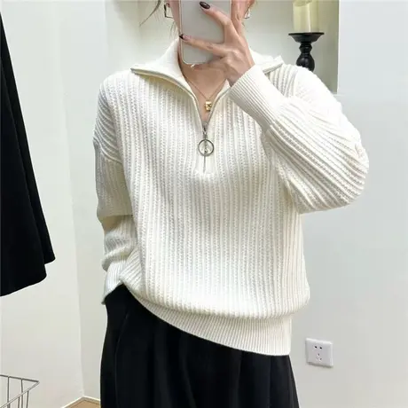 半拉链高领加厚女毛衣秋冬2023新款爆款宽松加厚针织衫保暖女上衣图片