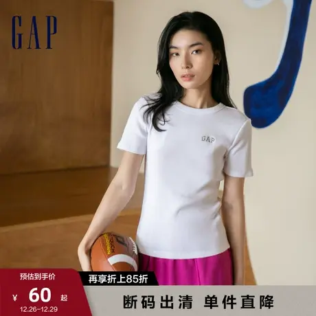 【断码优惠】Gap女装夏季LOGO正肩纯棉罗纹T恤400960辣妹修身上衣图片