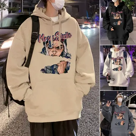 连帽卫衣男秋冬卡通印花宽松潮牌秋季新款美式复古慵懒风情侣外套商品大图