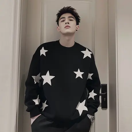 卫衣男春季2024新款小众五角星长袖T恤潮牌宽松ins满天星外套上衣图片