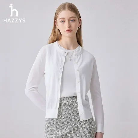 【商场同款】Hazzys哈吉斯白色两件套圆领针织衫套装女士新款上衣图片