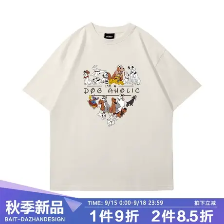 2023夏季宽松短袖T恤男女卡通狗狗印花设计感ins国潮休闲五分袖t商品大图