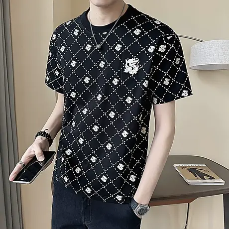 短袖T恤夏季2024新款ins韩版印花上衣潮牌轻熟设计感圆领半袖T恤商品大图