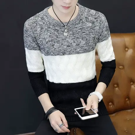秋冬季男士毛衣圆领宽松毛线衣学生打底衫领尚潮流个性韩版针织衫商品大图