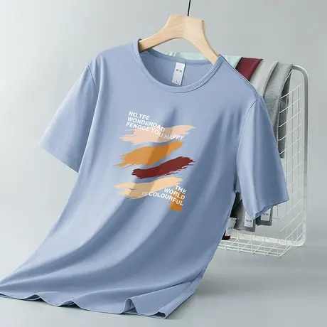 莫代尔短袖t恤男装潮牌潮流凉感速干圆领上衣服冰丝半袖运动体恤图片