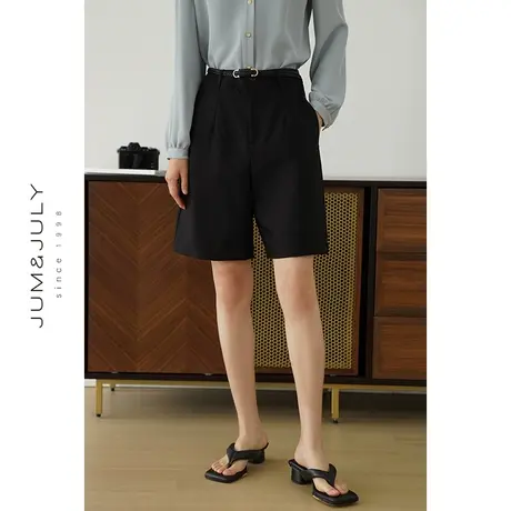 嘉茱莉早春新款休闲西装短裤女高腰西装裤小个子短裤编织感腰带图片