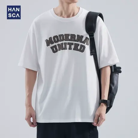 hansca 重磅t恤男夏季宽松纯棉字母印花美式休闲大码运动半袖上衣商品大图