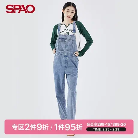 SPAO女士牛仔裤春季新款休闲宽松减龄背带长裤SPTJC38S20图片