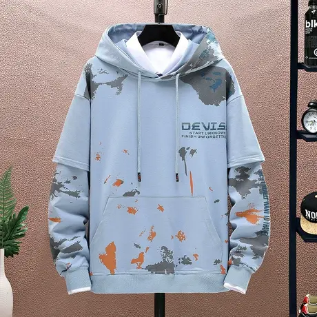 青少年卫衣男春秋装薄款上衣连帽秋衣中学生外穿男装秋季迷彩外套图片