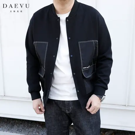 春秋新款棒球领拼接针织潮胖子大号加肥加大码男士短款夹克外套商品大图