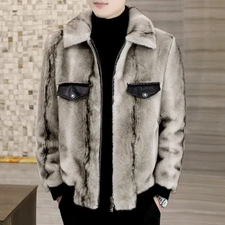 高端男装貂绒外套潮牌冬季时尚个性皮毛一体海宁皮草加厚保暖棉服商品大图