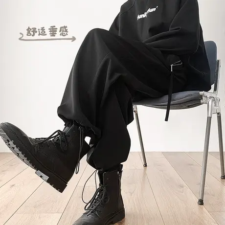 配马丁靴的裤子男春秋高街潮牌工装裤高级感宽松束脚冬季加厚西裤商品大图