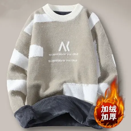 男士半高领毛衣秋冬季潮流保暖衣加绒加厚款青少年学生针织打底衫商品大图