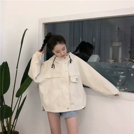 ulzzang工装外套女春秋韩版学生bf原宿风宽松百搭连帽夹克棒球服商品大图