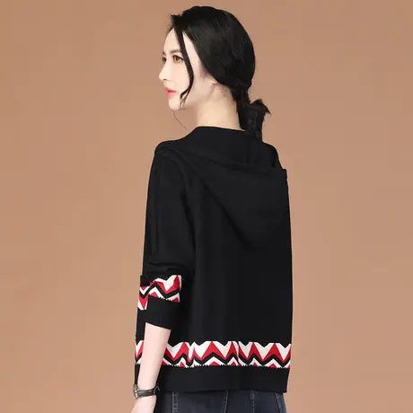 韩潮袭人连帽加厚保暖黑色针织开衫女2023冬新款宽松显瘦毛衣外套图片