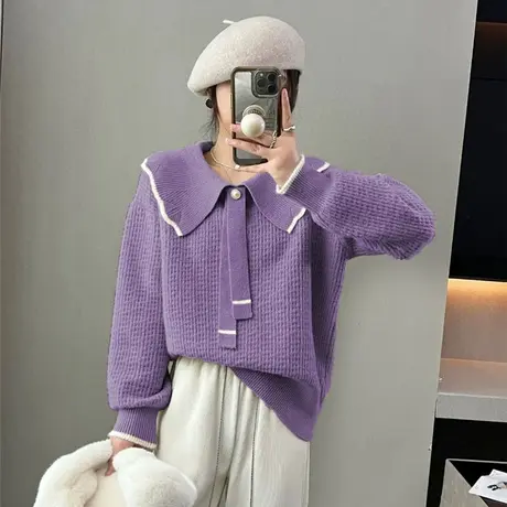 欧货洋气娃娃领针织打底衫毛衣女外穿2023年秋冬新款长袖内搭上衣图片