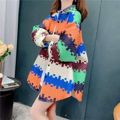 小清新彩条纹衬衫外套女2022年早春新款韩版宽松慵懒风加厚衬衣潮商品大图