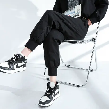 羽绒裤女外穿时尚秋冬季白鸭绒腰宽松显瘦加厚束脚棉裤工装运动裤图片