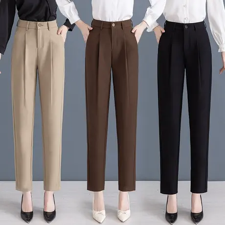 卡其色西装裤女2023早秋新款显瘦百搭哈伦裤子高腰直筒休闲烟管裤图片