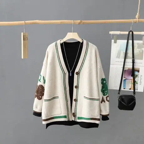 秋冬装宽松长袖针织开衫女上衣2023年新款宽松毛衣加厚外套针织衫图片