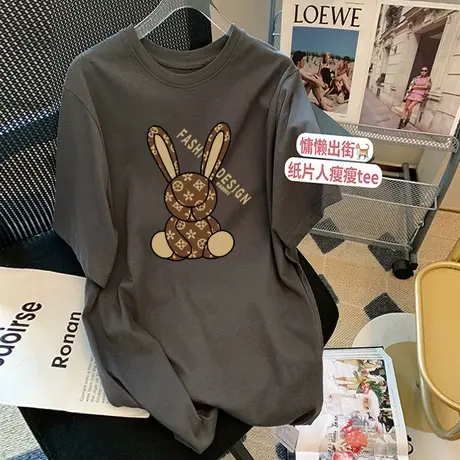 纯棉短袖t恤女中长款卡通印花宽松韩版大码女装2022新款上衣夏季商品大图