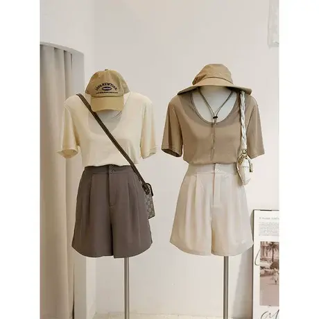 白色t恤女短袖夏季2023年大领口V领打底正肩u领黑色纯色内搭上衣图片