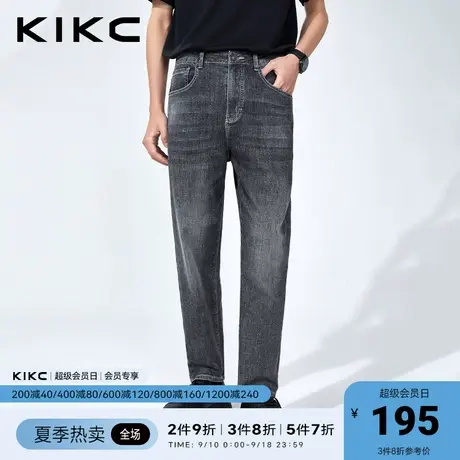 kikc牛仔裤男2023春夏新款商场同款潮流复古直筒阔腿黑色工装裤子图片