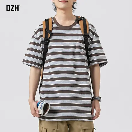 男生条纹短袖t恤男夏季男装2023新款衣服男款少年感穿搭半袖体恤商品大图