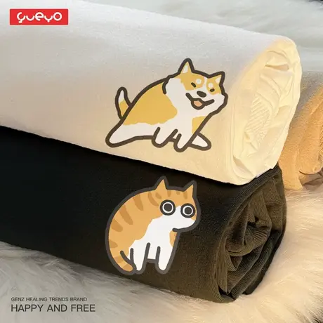 悦游「跳山羊」纯棉潮流夏季短袖t恤男学生情侣游戏橘猫柴犬猫狗商品大图