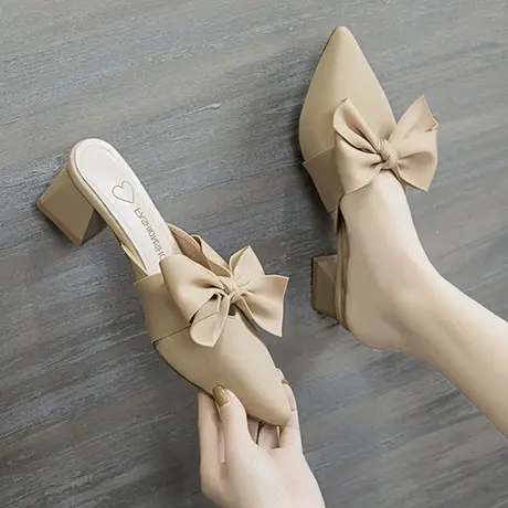 仙女风蝴蝶结包头拖鞋女外穿2023年新款粗跟气质半拖配裙子凉拖潮图片