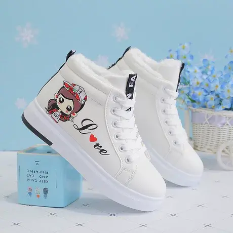 小白鞋女2023新款春秋高帮厚底老爹鞋女涂鸦增高时尚松糕马丁靴商品大图