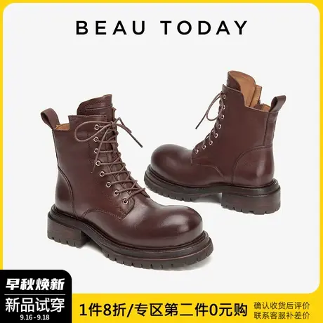 BeauToday厚底马丁靴女2023新款BT英伦风小皮靴女春秋款工装靴女图片