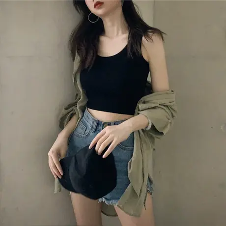 纯棉黑色白色针织打底小背心背心吊带女内搭洋气时髦上衣外穿性感商品大图