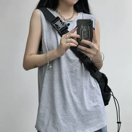 纯棉吊带运动坎肩背心无袖t恤女夏季设计感小众外穿宽松挂脖上衣图片
