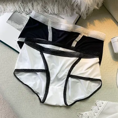 运动风撞色冰丝凉感内裤女棉质裆性感提臀薄款无痕中腰三角底裤夏商品大图