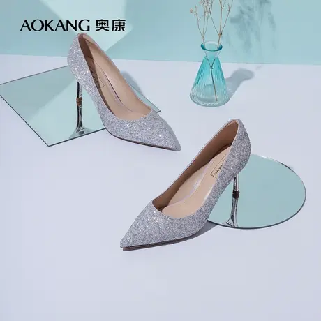 【门店发货】奥康女鞋 2022秋季新款单鞋仙女风细高跟婚鞋宴会鞋图片