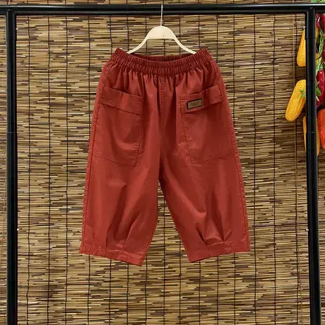 夏季薄款哈伦裤女2023新款大码松紧高腰休闲裤显瘦百搭直筒五分裤商品大图