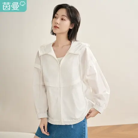茵曼休闲翻领短外套女装2023年春季新款简约连帽宽松显瘦长袖上衣图片