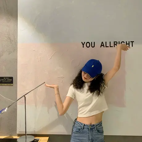 2023夏季新款别致设计感小众短款辣妹上衣正肩短袖t恤女半袖体恤商品大图