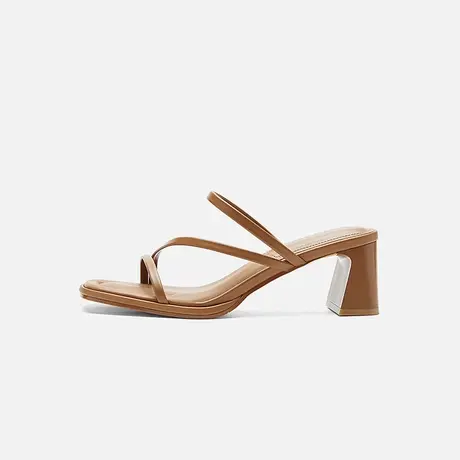 Nine West/玖熙2025夏季新款一字拖鞋女方头高跟羊皮条带百搭增高图片